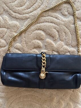 Juicy Couture VINTAGE 90s black leather clutch or shoulder bag with Gold chain.